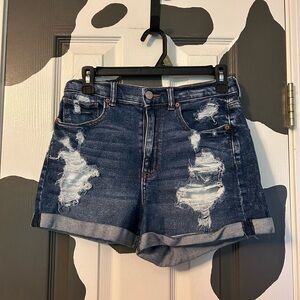 American Eagle Outfitters Dark Blue Distressed Jean Shorts